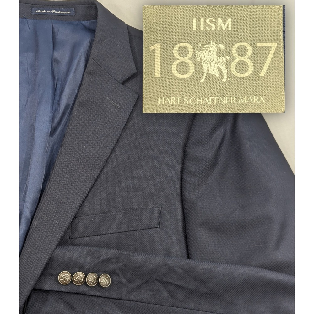 HSM Blazer Sport Coat Two Metal Buttons Casual Suit Jacket 46L 48" 100% Wool